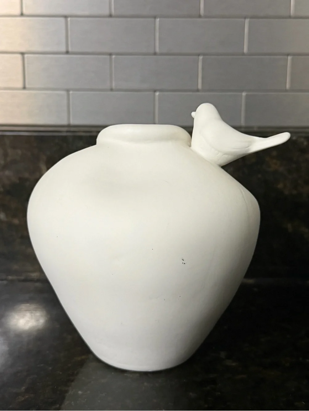 Vintage White Bisque Bird Vase | Organic Ceramic 5.25” Bud Vase